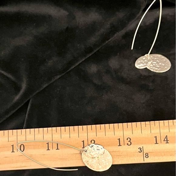 Boho Chic Hammered Sterling Silver Dangle Earrings Ovals Hippie Artsy Metallic - Picture 12 of 17